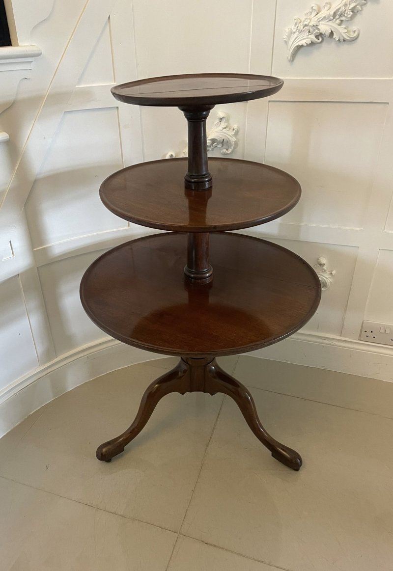 Antique George III Quality Mahogany 3 Tier Circular Dumb Waiter